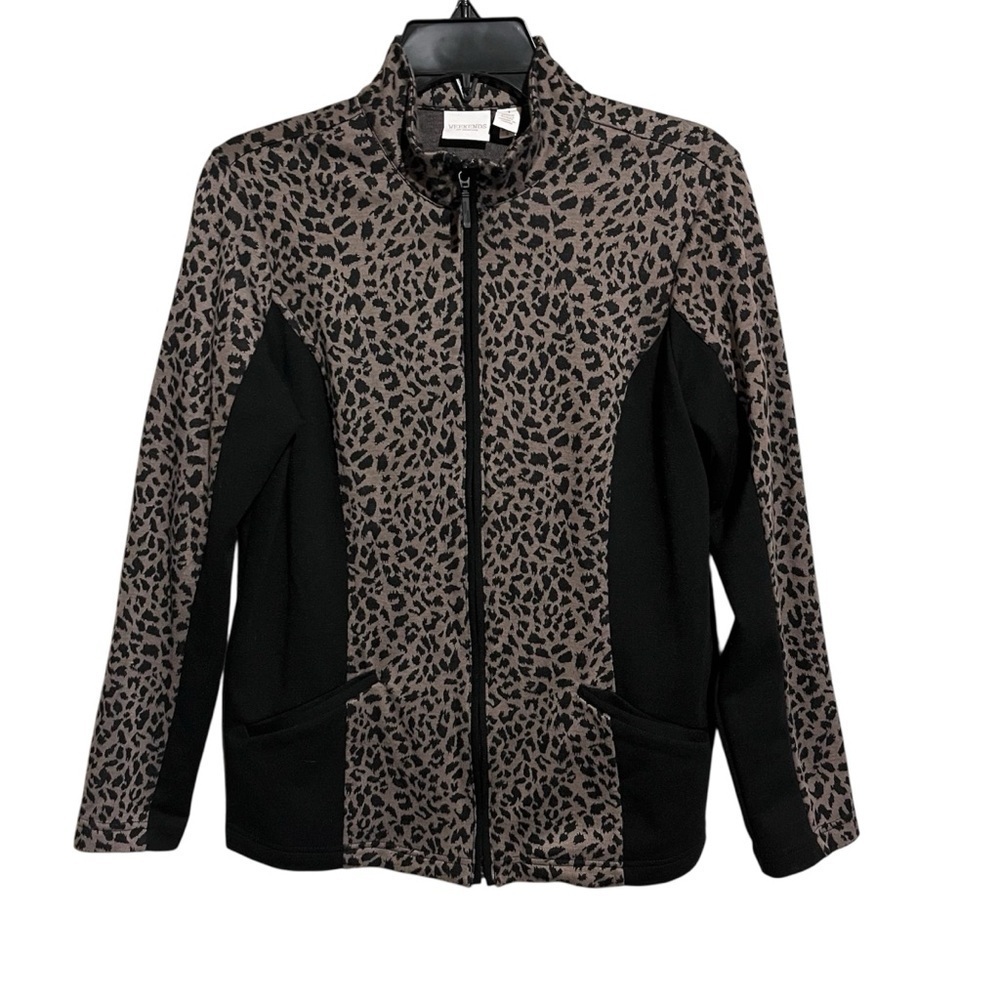 Weekends By Chicos Zip Up Leopard Print Athletic Track Jacket ~ Size 1 (Medium)